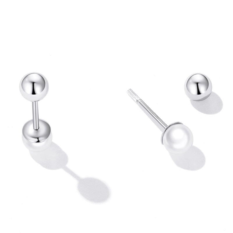 Sterling Silver Pearl Screw Stud Earrings