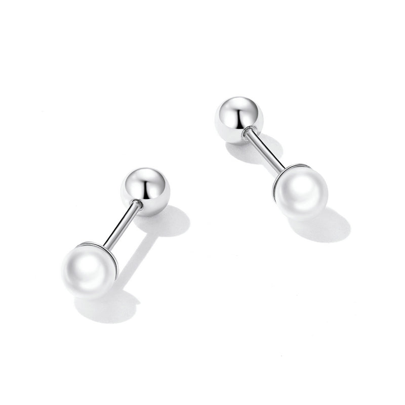 Sterling Silver Pearl Screw Stud Earrings