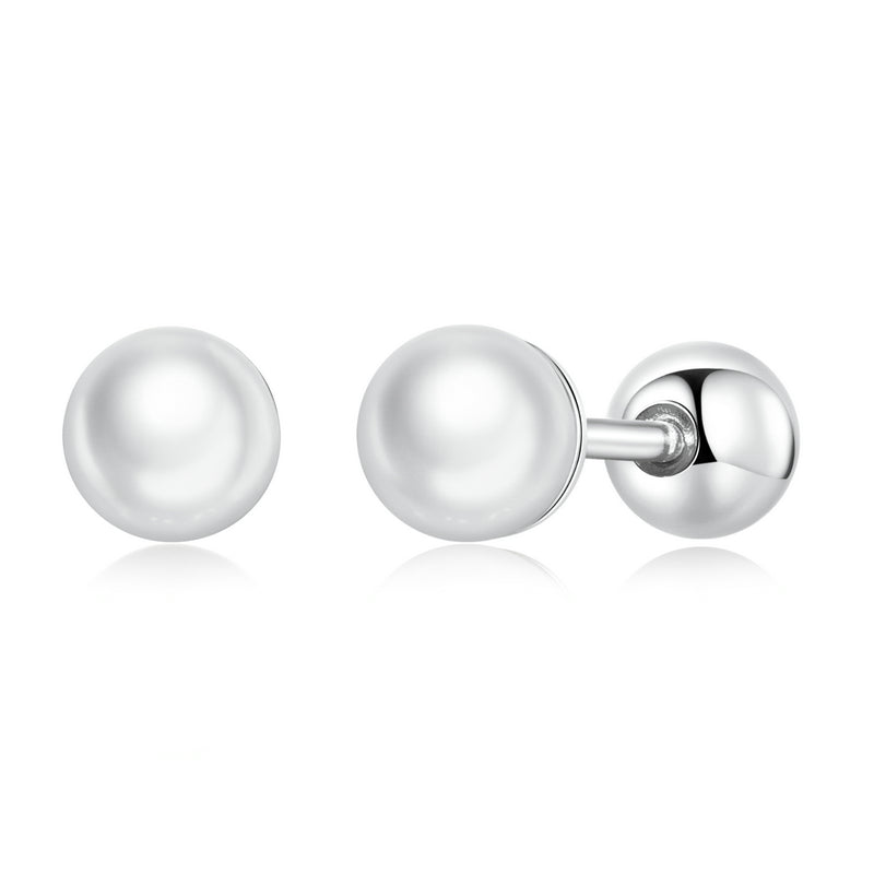 Sterling Silver Pearl Screw Stud Earrings