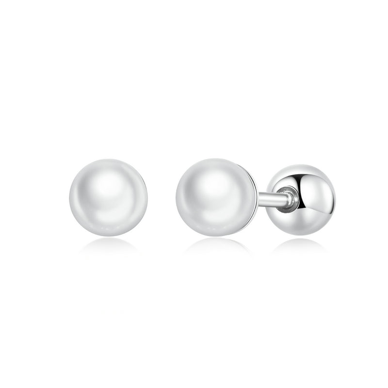 Sterling Silver Pearl Screw Stud Earrings