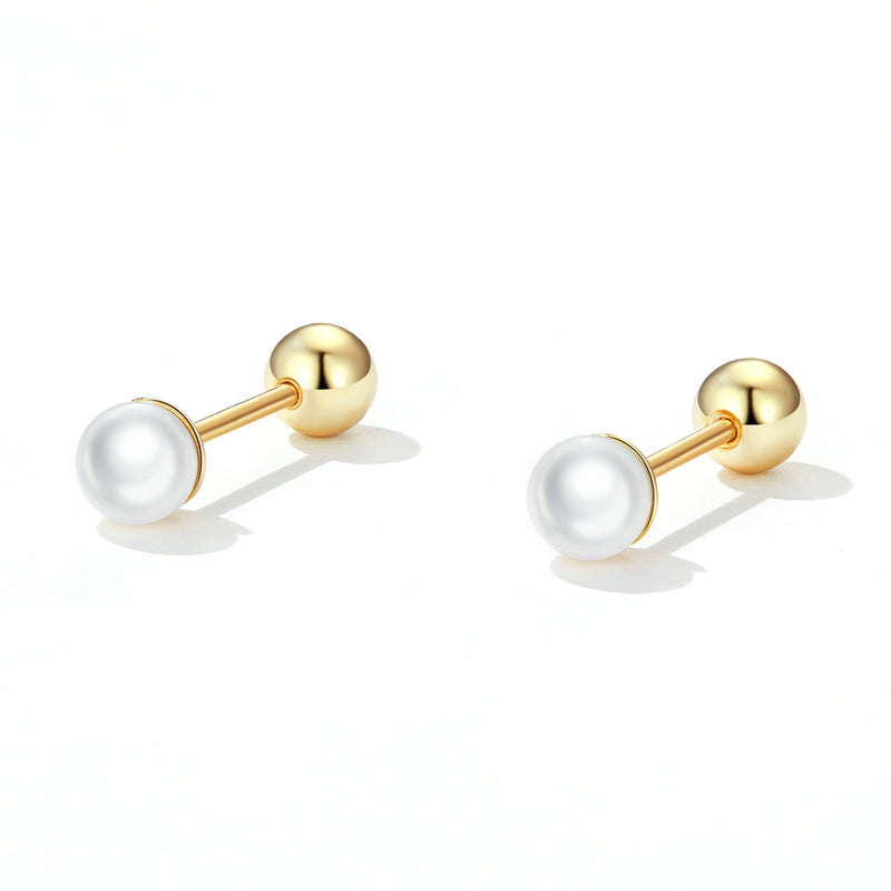Sterling Silver Pearl Screw Stud Earrings