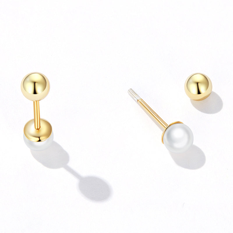 Sterling Silver Pearl Screw Stud Earrings