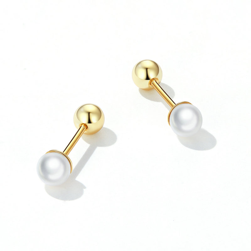 Sterling Silver Pearl Screw Stud Earrings
