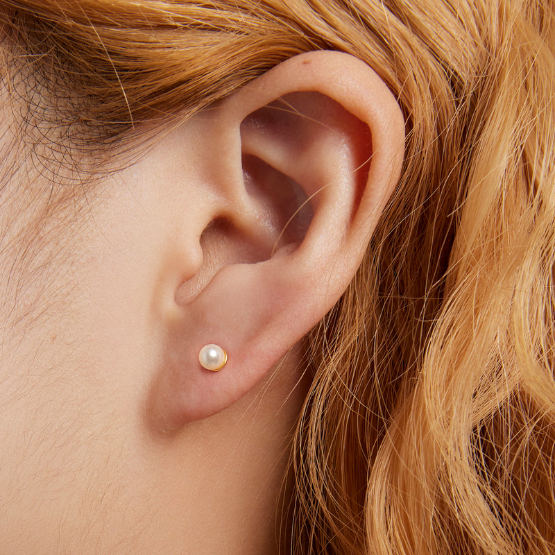 Sterling Silver Pearl Screw Stud Earrings