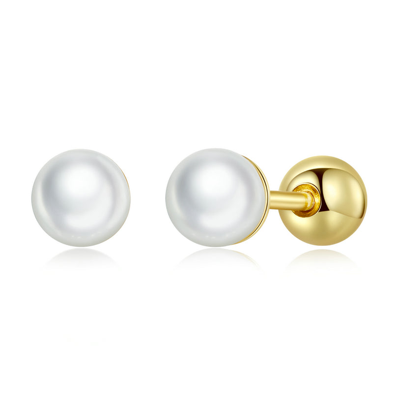 Sterling Silver Pearl Screw Stud Earrings