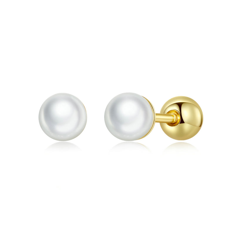 Sterling Silver Pearl Screw Stud Earrings