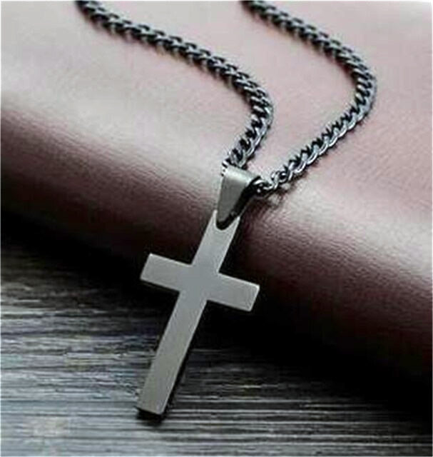 Stainless Steel Jesus Cross Necklace (silver, black and gold)