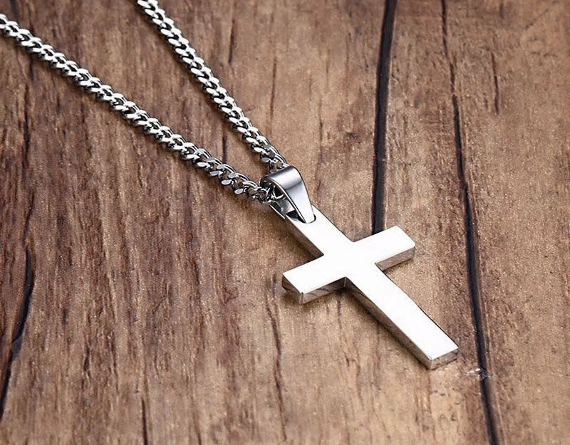 Stainless Steel Jesus Cross Necklace (silver, black and gold)