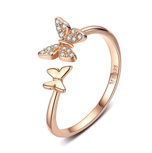 Sterling Silver Double Butterflies Adjustable Hypoallergenic Ring