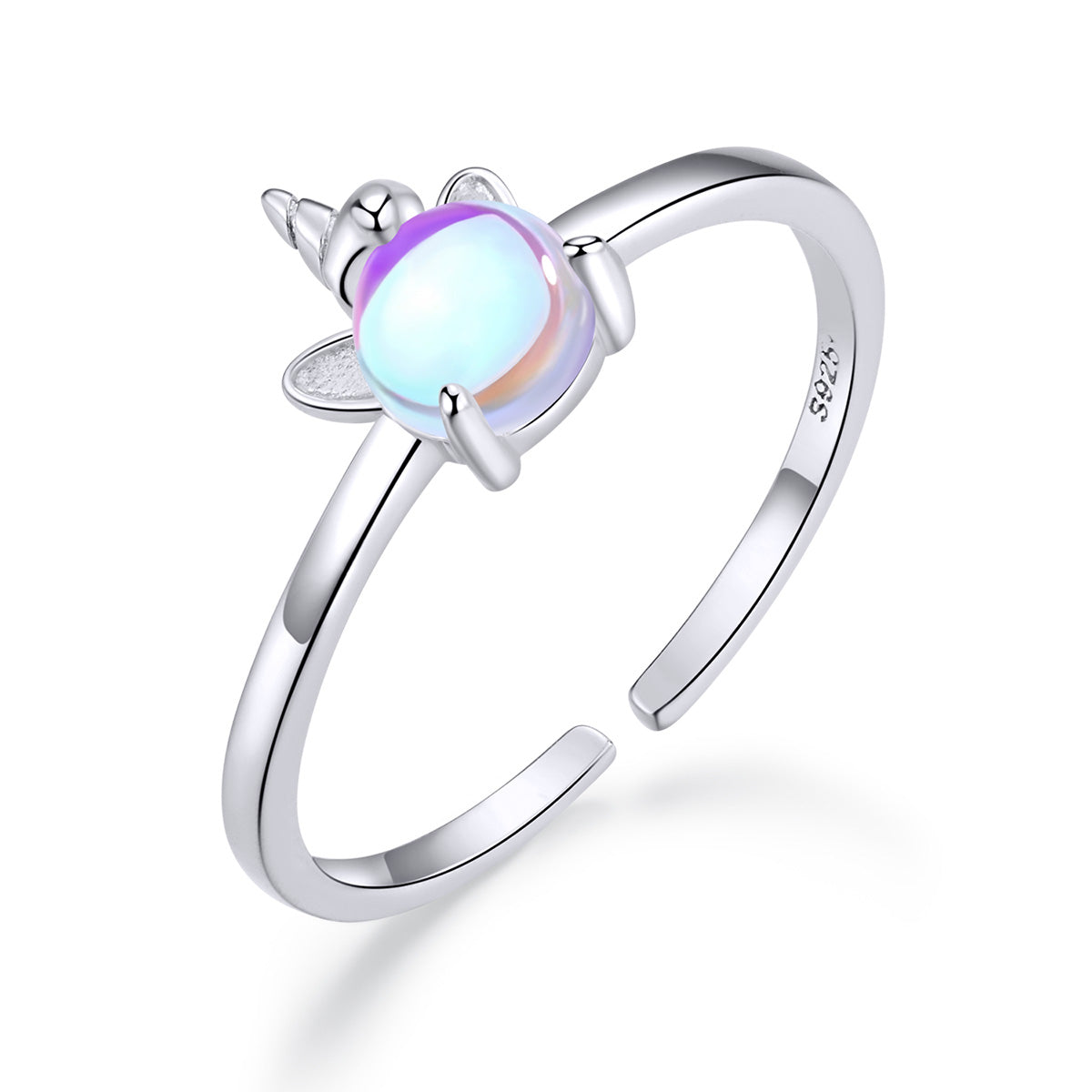 Sterling Silver Moon Stone Unicorn Adjustable Hypoallergenic Ring