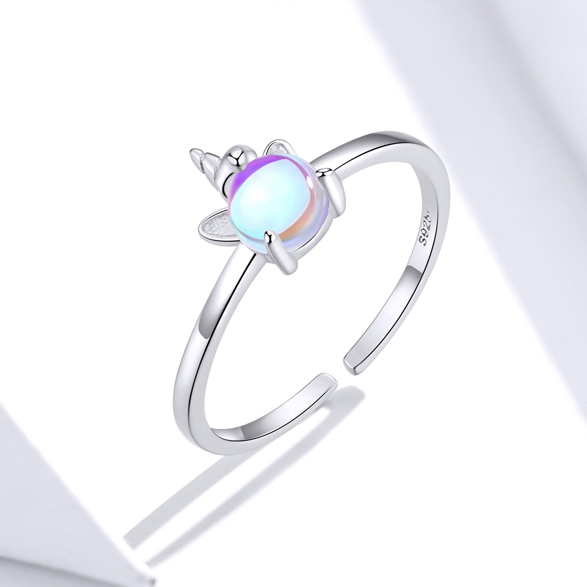 Sterling Silver Moon Stone Unicorn Adjustable Hypoallergenic Ring