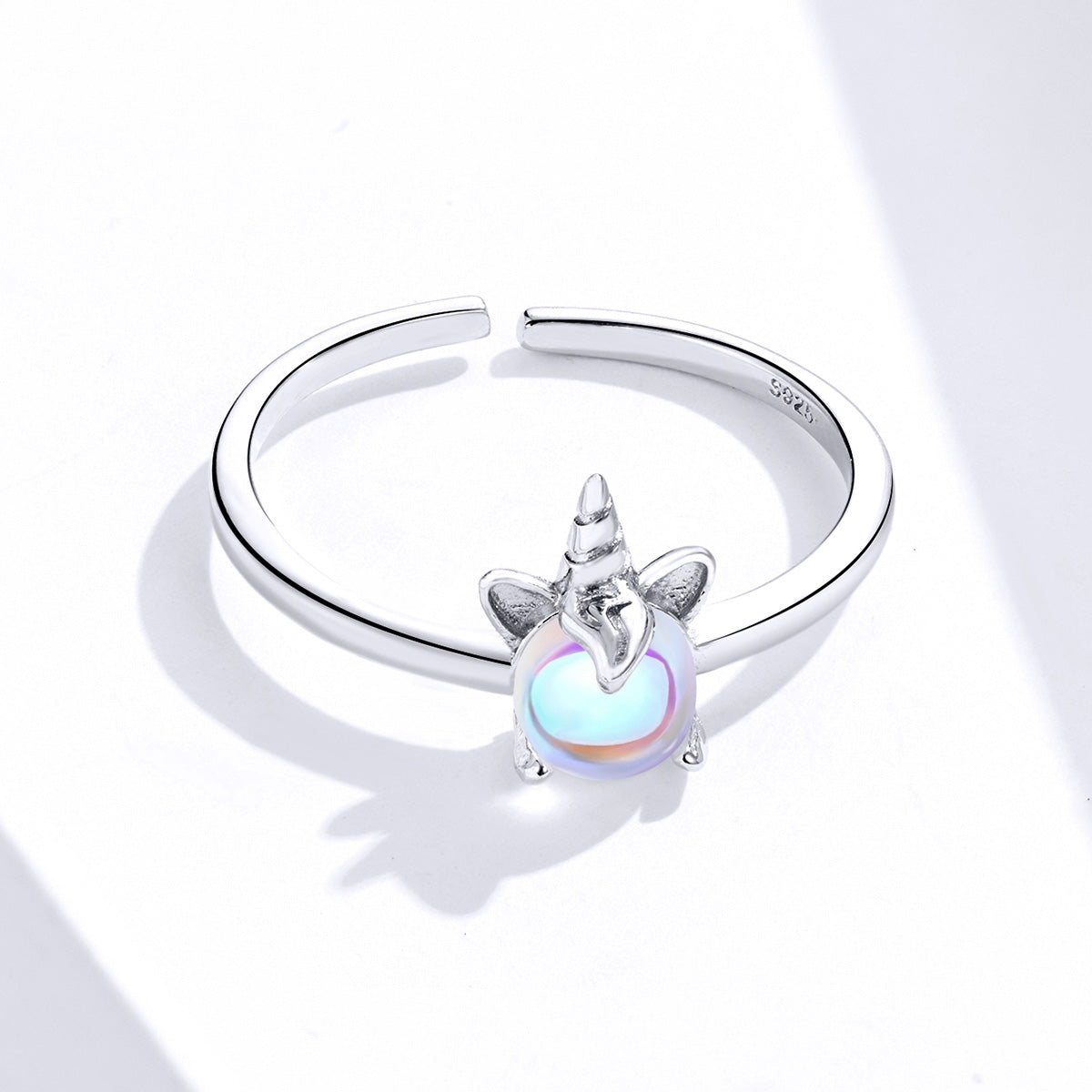 Sterling Silver Moon Stone Unicorn Adjustable Hypoallergenic Ring