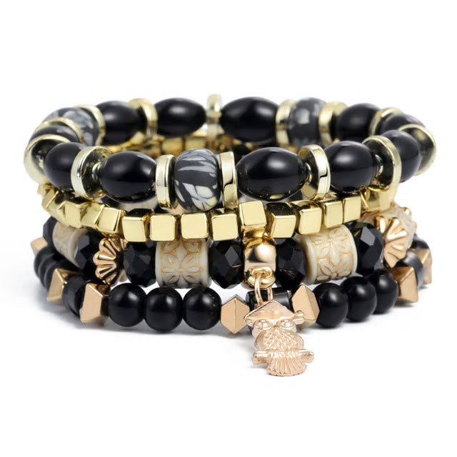 Multi-Layer Beaded Owl Bracelet - Various
