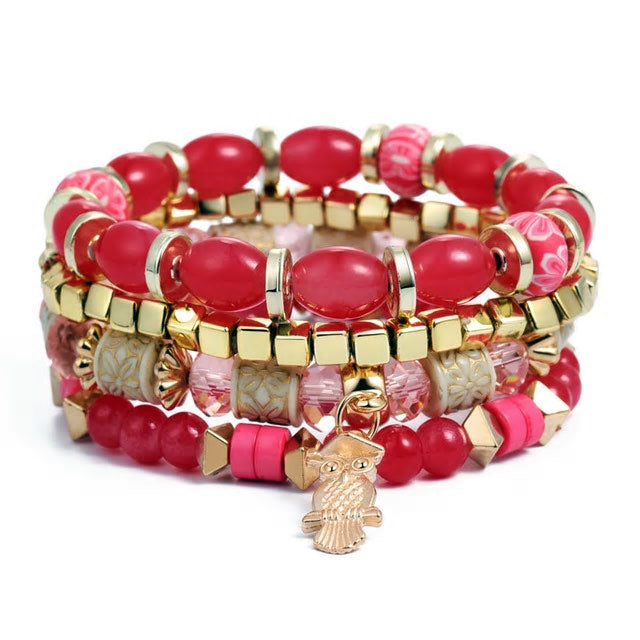 Multi-Layer Beaded Owl Bracelet - Various