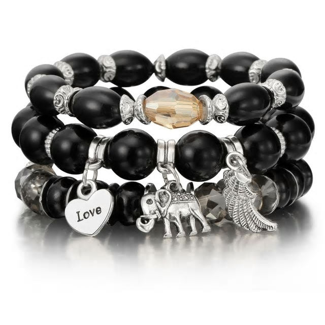 Wing, heart and elephant multi-layer bracelet - Various