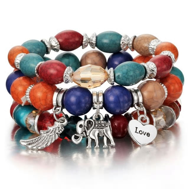 Wing, heart and elephant multi-layer bracelet - Various
