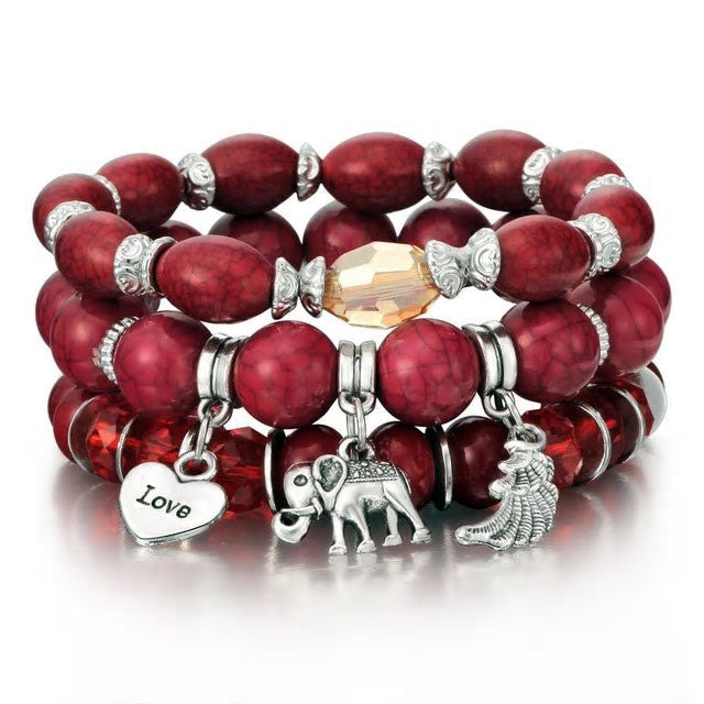 Wing, heart and elephant multi-layer bracelet - Various