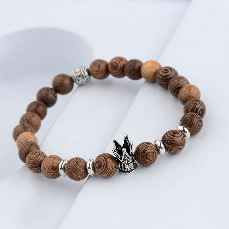 Natural Wood Beads Crown Bracelet