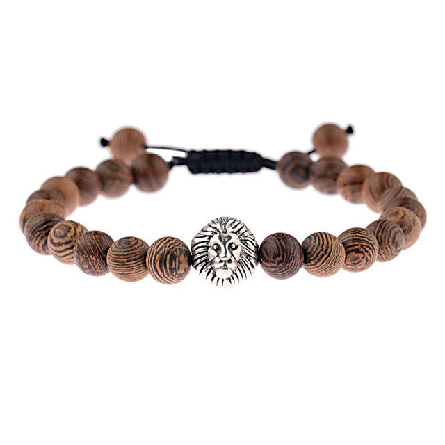 Natural Wood Buddha Or Lion Bead Bracelet