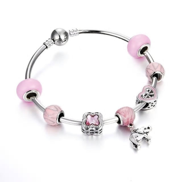 Crystal Beads Elephant Charm Bangle