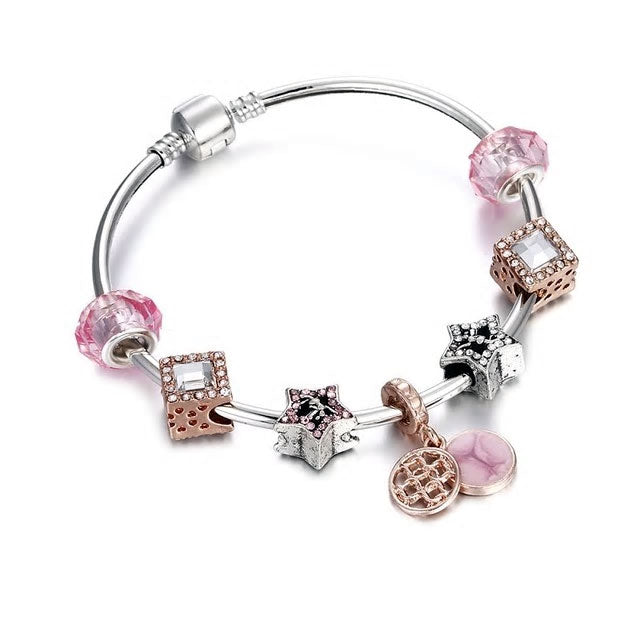 Crystal Beads Cube, Star & Disc Charm Bangle