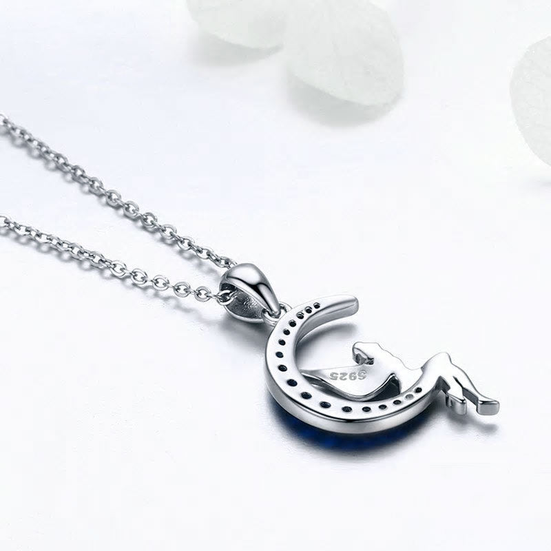 Sterling Silver Lucky Fairy On Blue Moon Hypoallergenic Necklace