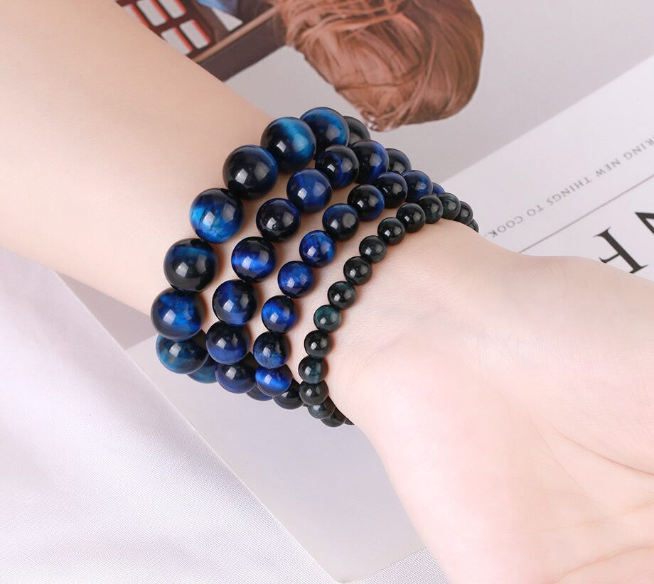 6mm/8mm/10mm/12mm Natural Blue Tigers Eye Stone Bracelet