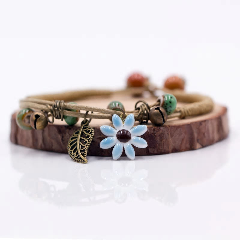 Flower & Leaf Ceramic Rope Bracelet - Various