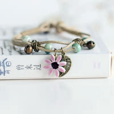 Flower & Leaf Ceramic Rope Bracelet - Various