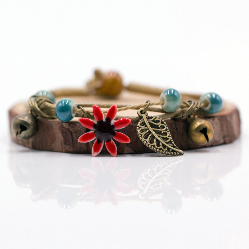 Flower & Leaf Ceramic Rope Bracelet - Various