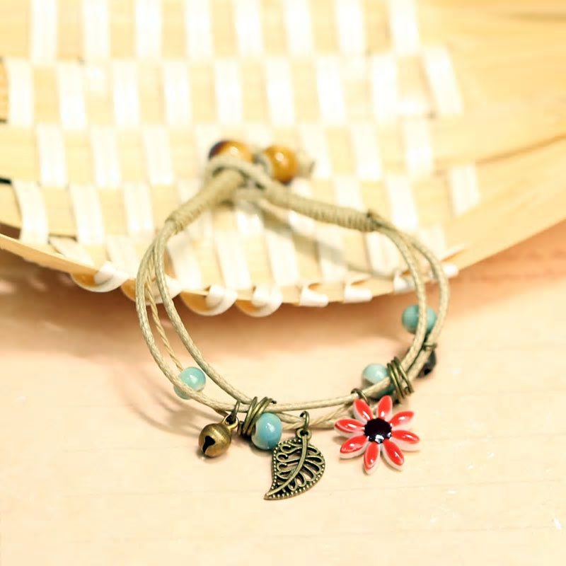 Flower & Leaf Ceramic Rope Bracelet - Various