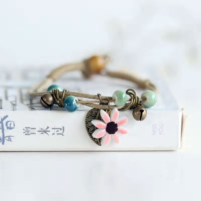 Flower & Leaf Ceramic Rope Bracelet - Various