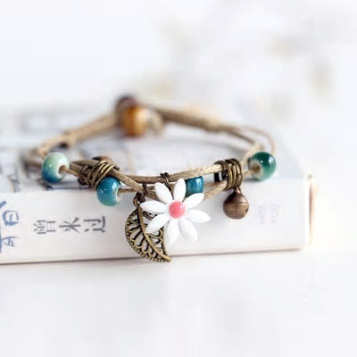 Flower & Leaf Ceramic Rope Bracelet - Various