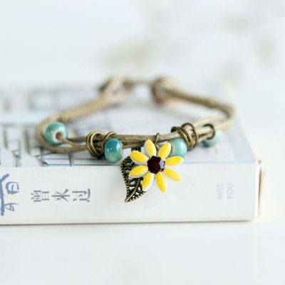 Flower & Leaf Ceramic Rope Bracelet - Various