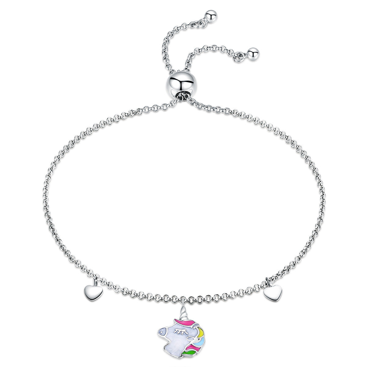 Sterling Silver Double Heart Unicorn Hypoallergenic Bracelet