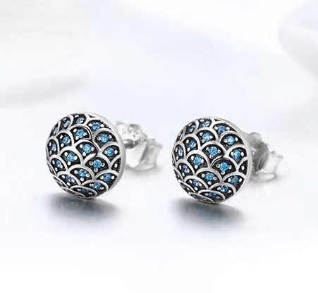 Sterling Silver Blue Ocean Stud Hypoallergenic Earrings