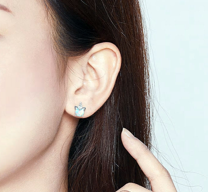 Sterling Silver Opal Unicorn Stud Hypoallergenic Earrings