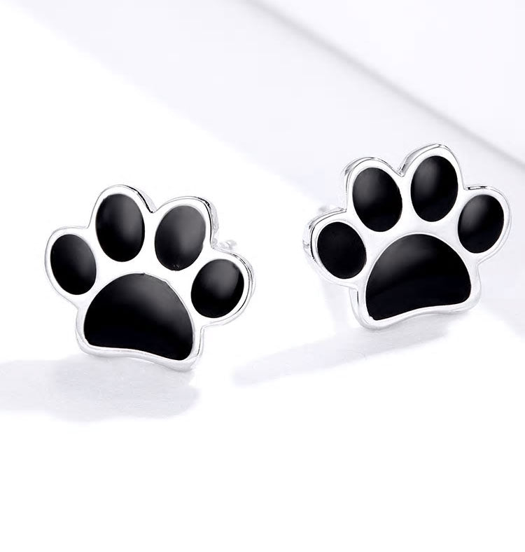 Sterling Silver Pet Paw Stud Hypoallergenic Earrings