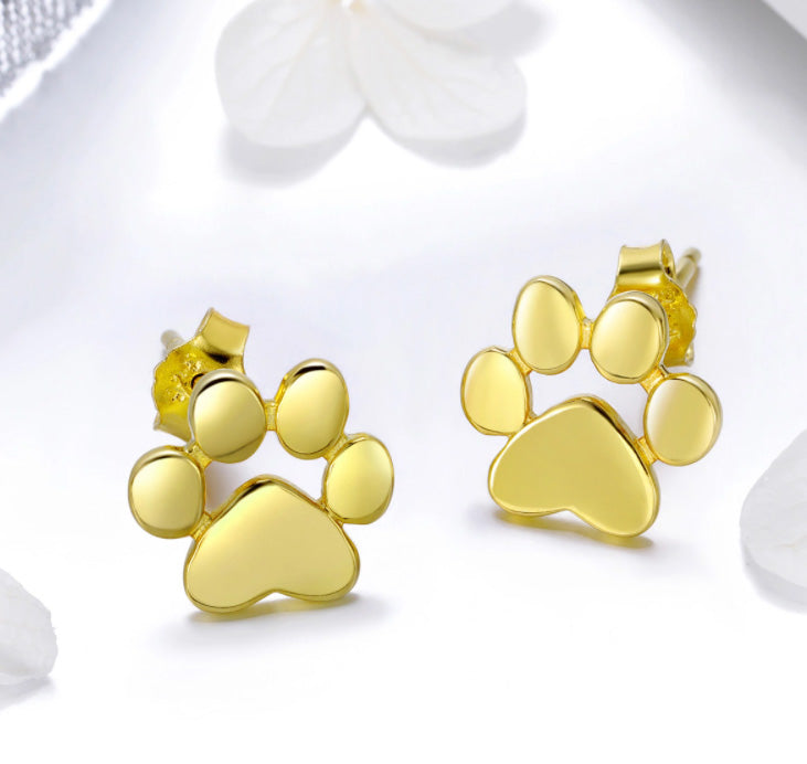 Sterling Silver Pet Paw Stud Hypoallergenic Earrings