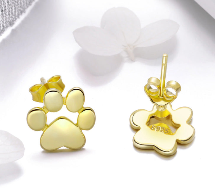Sterling Silver Pet Paw Stud Hypoallergenic Earrings