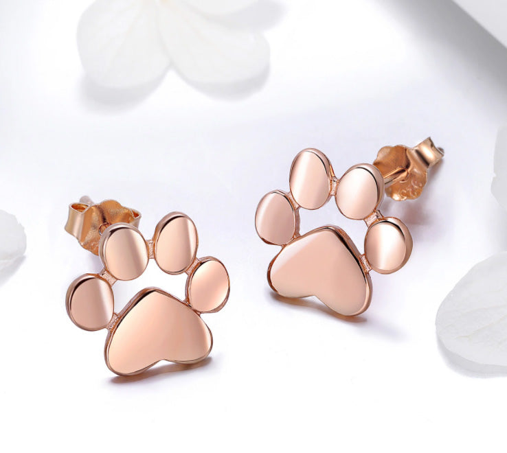 Sterling Silver Pet Paw Stud Hypoallergenic Earrings
