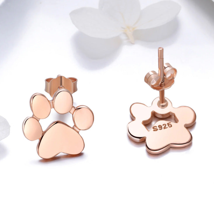 Sterling Silver Pet Paw Stud Hypoallergenic Earrings