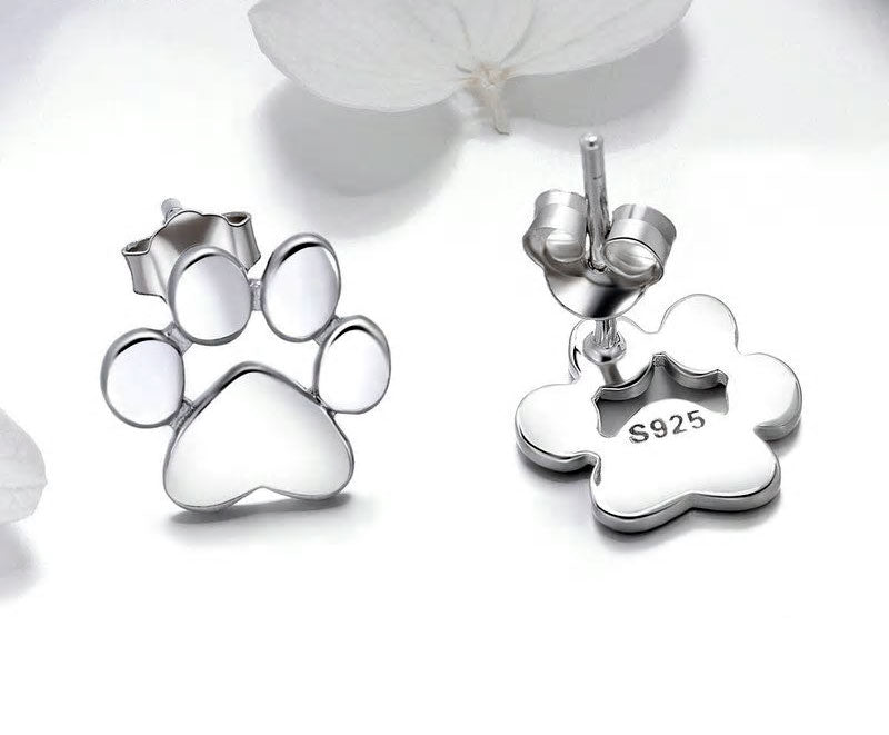 Sterling Silver Pet Paw Stud Hypoallergenic Earrings