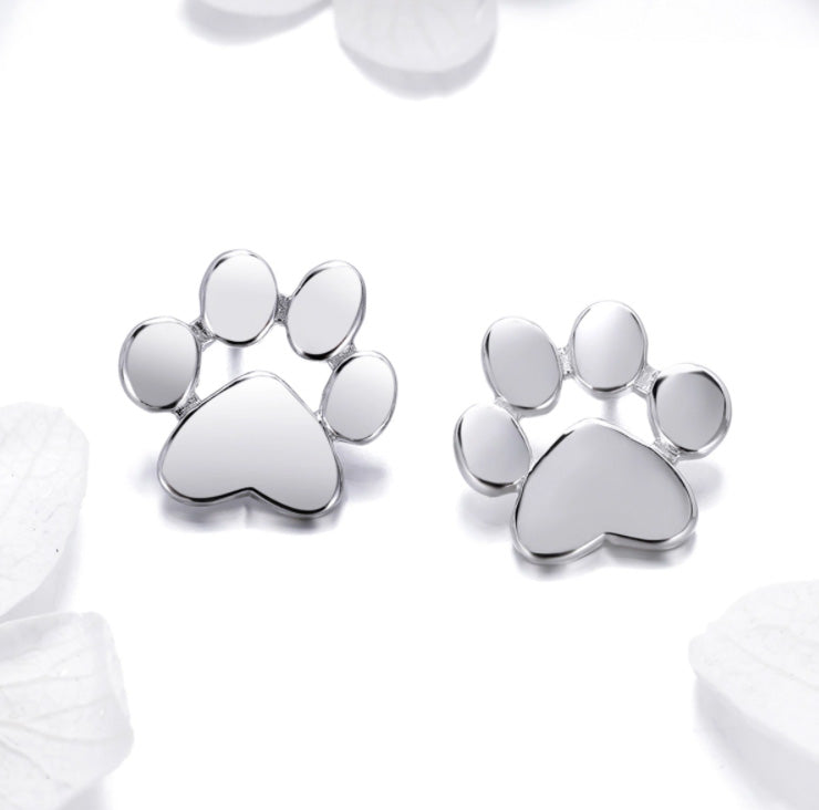 Sterling Silver Pet Paw Stud Hypoallergenic Earrings