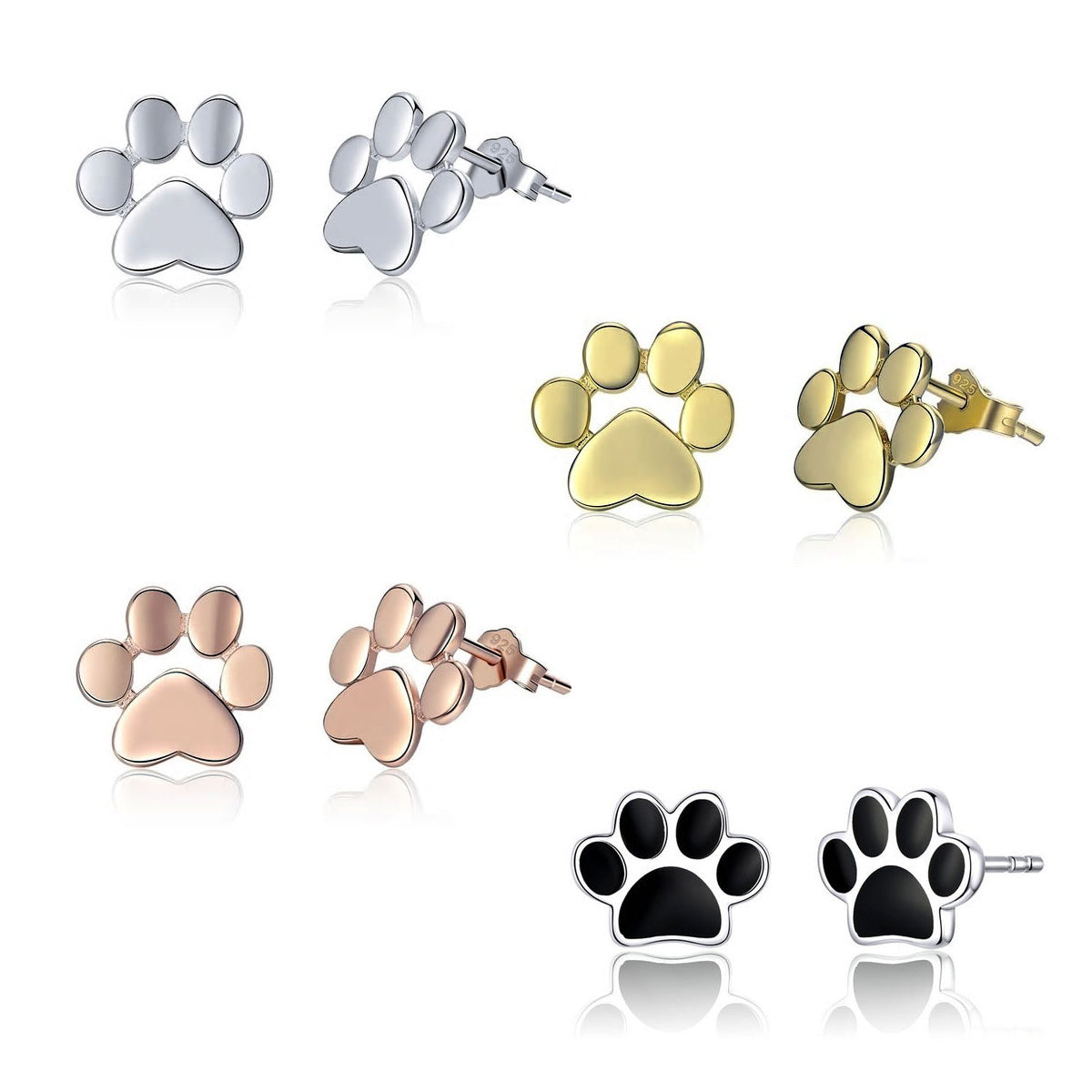 Sterling Silver Pet Paw Stud Hypoallergenic Earrings