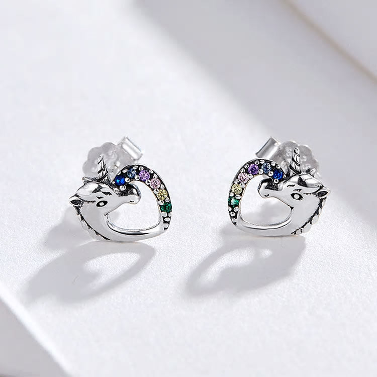 Sterling Silver Lucky Unicorn Stud Hypoallergenic Earrings