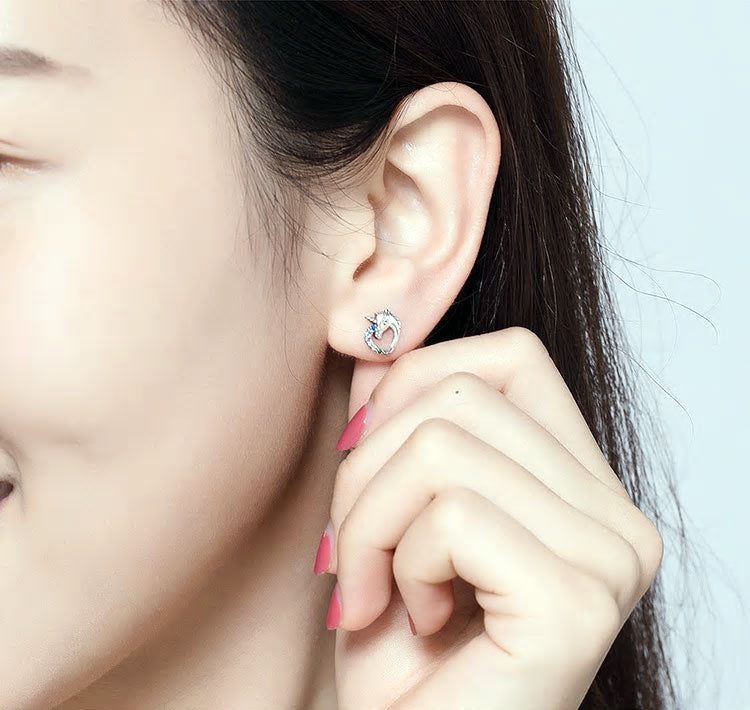 Sterling Silver Lucky Unicorn Stud Hypoallergenic Earrings