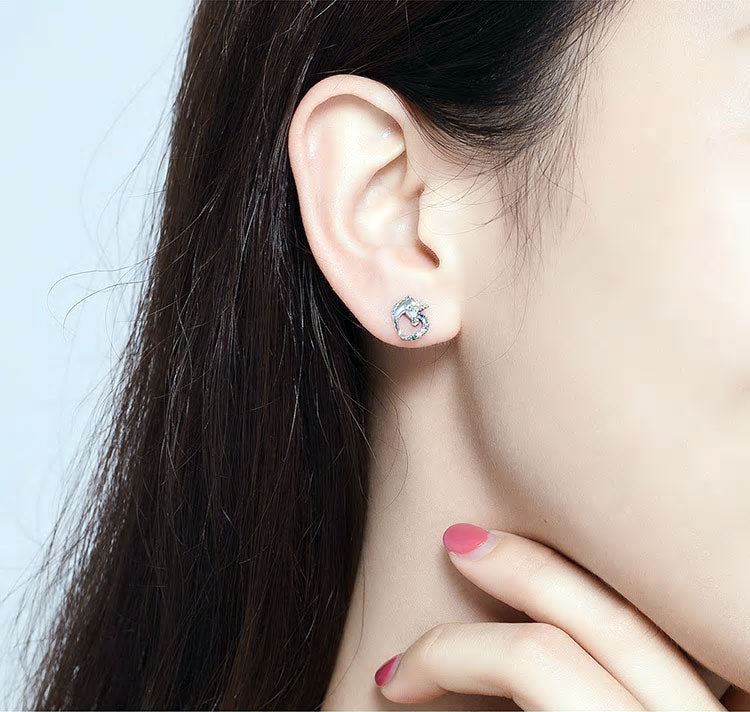 Sterling Silver Lucky Unicorn Stud Hypoallergenic Earrings