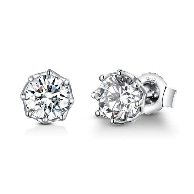 Sterling Silver Clear Cubic Zirconia Stud Hypoallergenic Earrings
