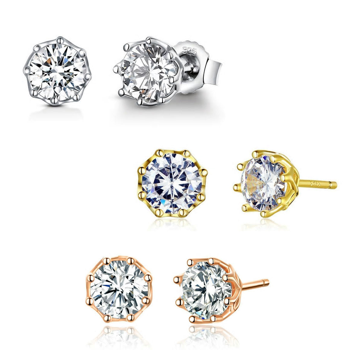 Sterling Silver Clear Cubic Zirconia Stud Hypoallergenic Earrings
